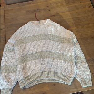 Cozy Striped Knit Sweater - Cream and Gray